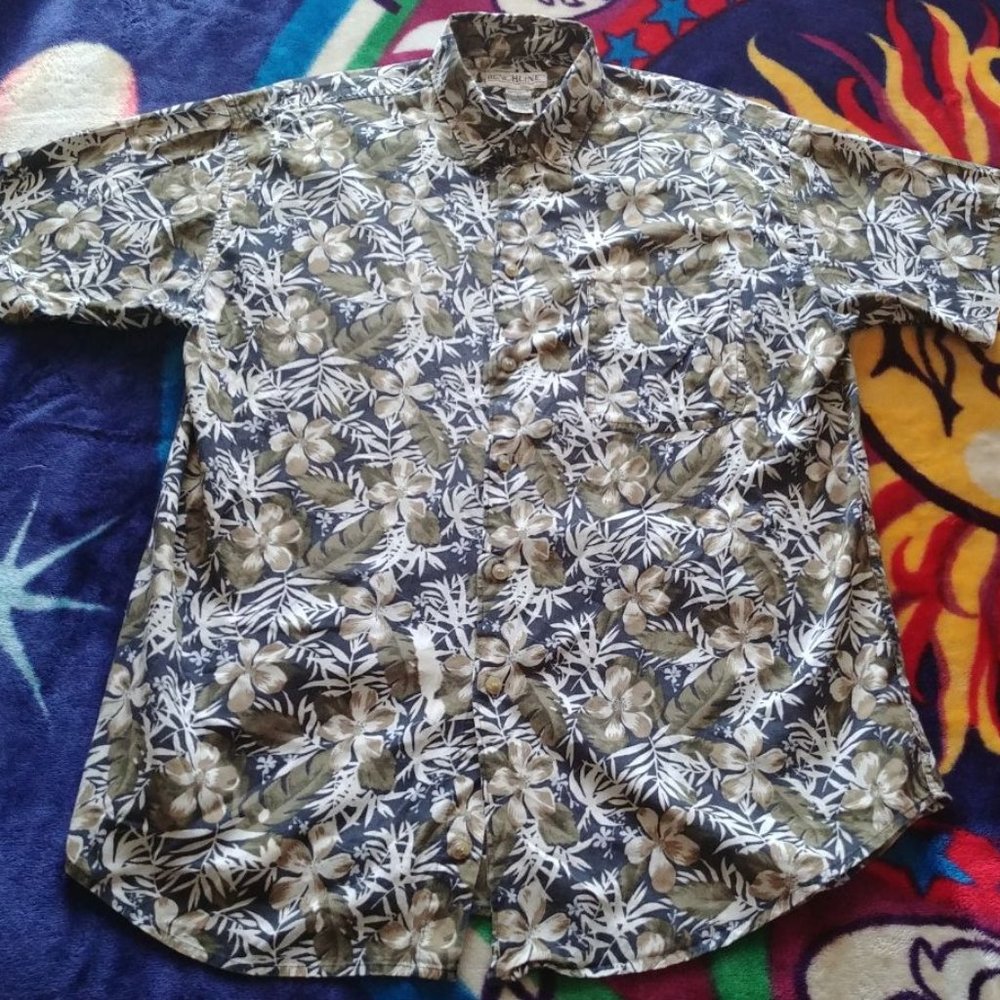Benchline L Olive Hawaiian Short Sleeve Button